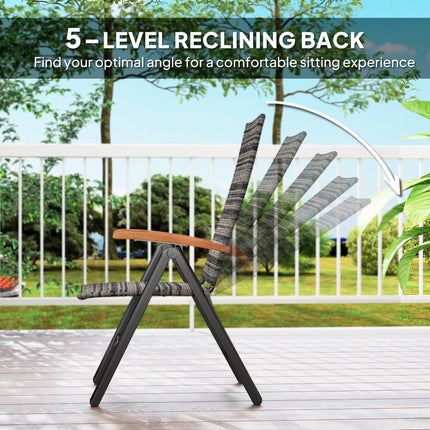 2 Pieces Folding Rattan Garden Dining Chairs with 5-level Reclining High Back, W