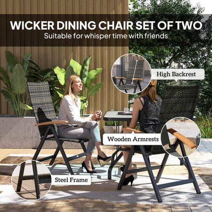 2 Pieces Folding Rattan Garden Dining Chairs with 5-level Reclining High Back, W