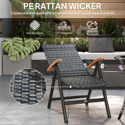 2 Pieces Folding Rattan Garden Dining Chairs with 5-level Reclining High Back, W