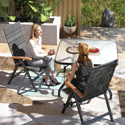 2 Pieces Folding Rattan Garden Dining Chairs with 5-level Reclining High Back, W