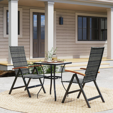 2 Pieces Folding Rattan Garden Dining Chairs with 5-level Reclining High Back, W