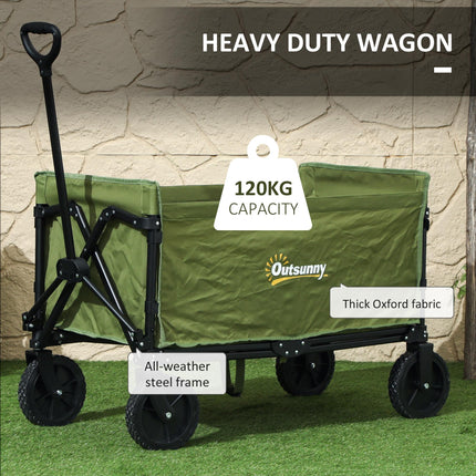 120L Folding Camping Trolley Cart with Adjustable Handle - Green