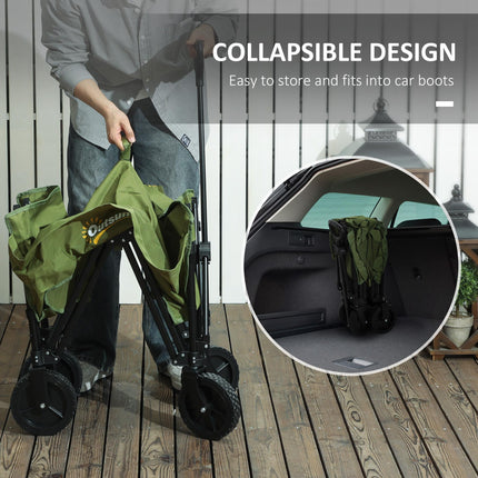 120L Folding Camping Trolley Cart with Adjustable Handle - Green