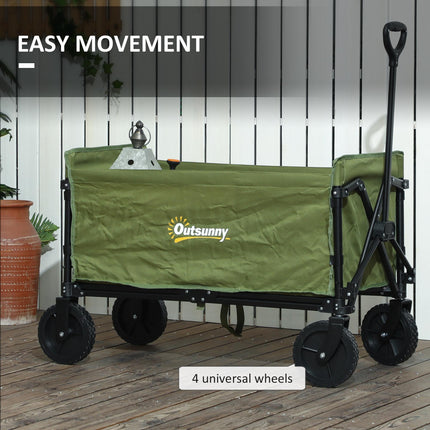 120L Folding Camping Trolley Cart with Adjustable Handle - Green