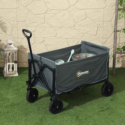 120L Folding Camping Trolley Cart with Adjustable Handle - Grey
