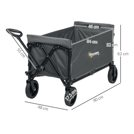 120L Folding Camping Trolley Cart with Adjustable Handle - Grey