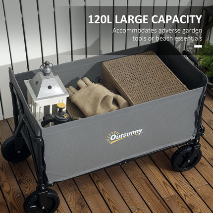 120L Folding Camping Trolley Cart with Adjustable Handle - Grey