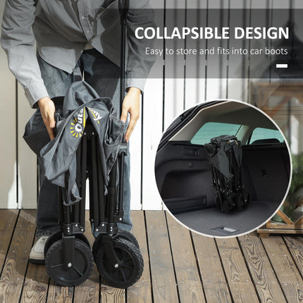 120L Folding Camping Trolley Cart with Adjustable Handle - Grey