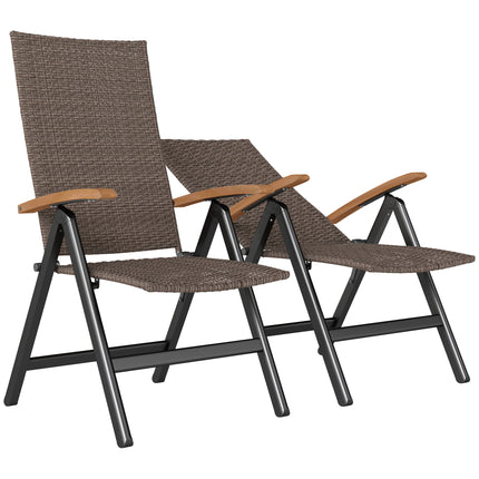 2 Pieces Folding Rattan Garden Dining Chairs with 5-level Reclining High Back, W