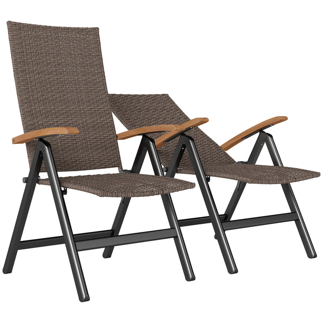 2 Pieces Folding Rattan Garden Dining Chairs with 5-level Reclining High Back, W