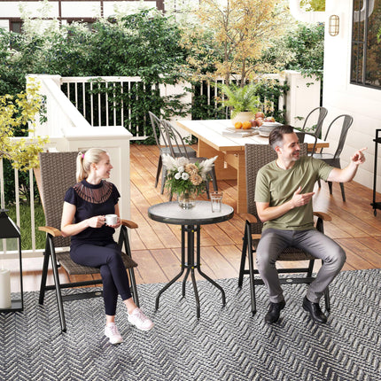 2 Pieces Folding Rattan Garden Dining Chairs with 5-level Reclining High Back, W