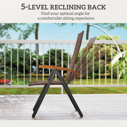 2 Pieces Folding Rattan Garden Dining Chairs with 5-level Reclining High Back, W