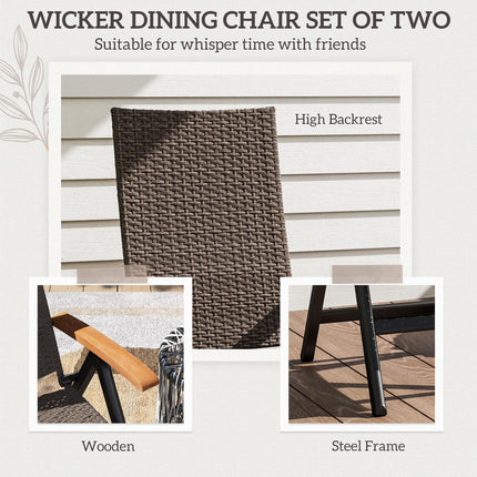 2 Pieces Folding Rattan Garden Dining Chairs with 5-level Reclining High Back, W