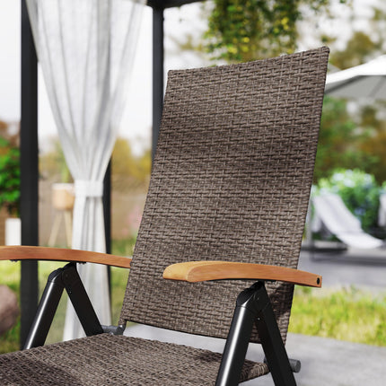 2 Pieces Folding Rattan Garden Dining Chairs with 5-level Reclining High Back, W
