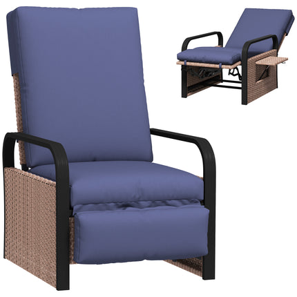 140¬∞ Reclining Rattan Armchair - Brown/Blue