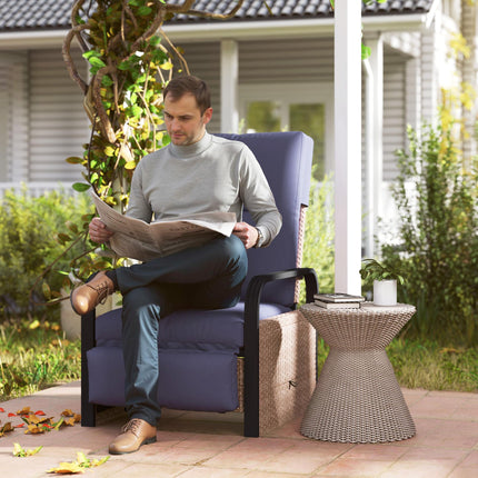 140¬∞ Reclining Rattan Armchair - Brown/Blue