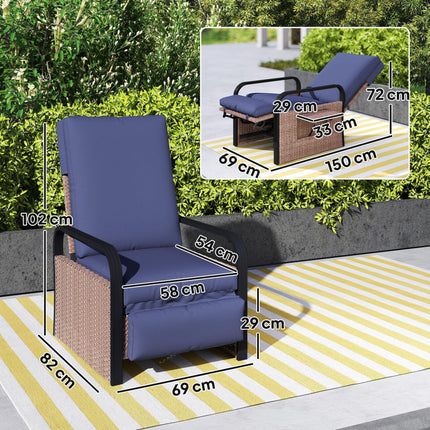 140¬∞ Reclining Rattan Armchair - Brown/Blue