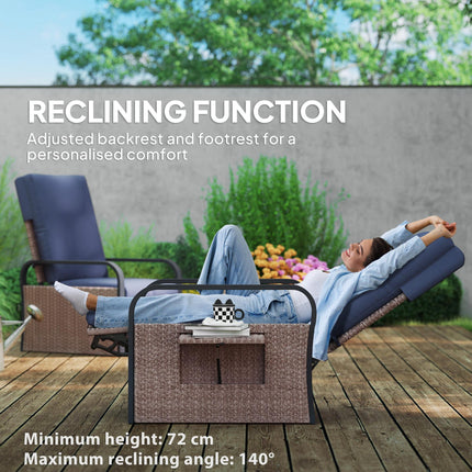 140¬∞ Reclining Rattan Armchair - Brown/Blue