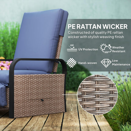 140¬∞ Reclining Rattan Armchair - Brown/Blue
