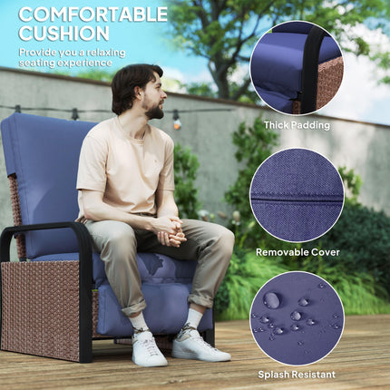140¬∞ Reclining Rattan Armchair - Brown/Blue