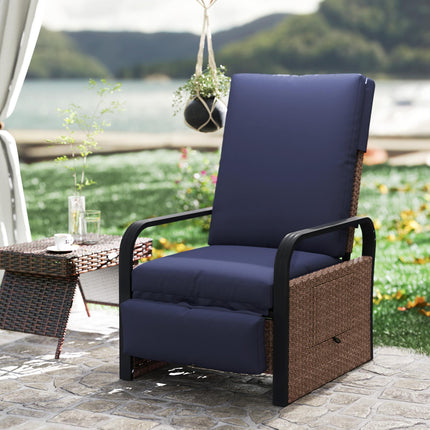 140¬∞ Reclining Rattan Armchair - Brown/Blue