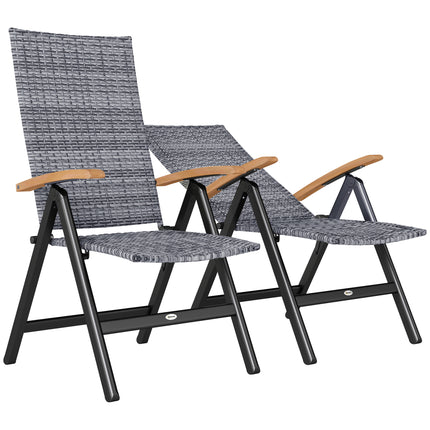 2 Pieces Folding Rattan Garden Dining Chairs with 5-level Reclining High Back, W