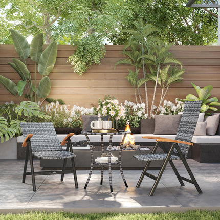 2 Pieces Folding Rattan Garden Dining Chairs with 5-level Reclining High Back, W