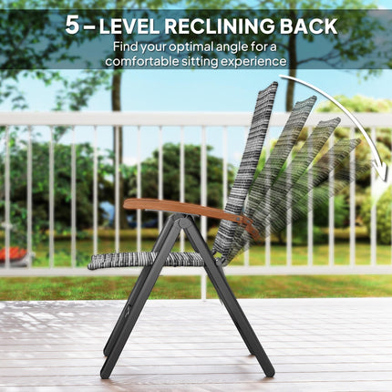 2 Pieces Folding Rattan Garden Dining Chairs with 5-level Reclining High Back, W
