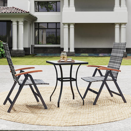 2 Pieces Folding Rattan Garden Dining Chairs with 5-level Reclining High Back, W
