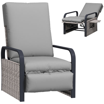 140¬∞ Reclining Rattan Armchair - Mixed Grey