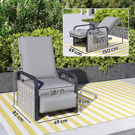 140¬∞ Reclining Rattan Armchair - Mixed Grey