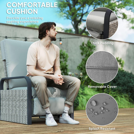 140¬∞ Reclining Rattan Armchair - Mixed Grey