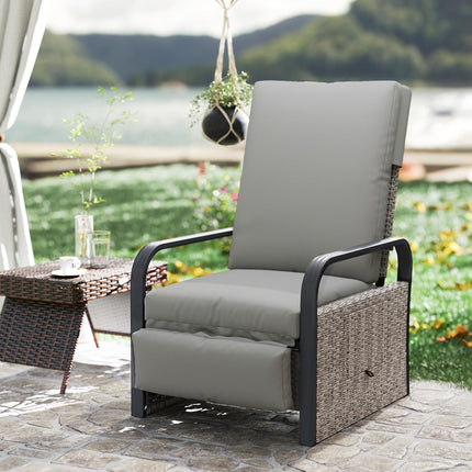 140¬∞ Reclining Rattan Armchair - Mixed Grey