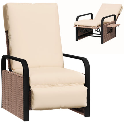 140¬∞ Reclining Rattan Armchair - Brown/Khaki