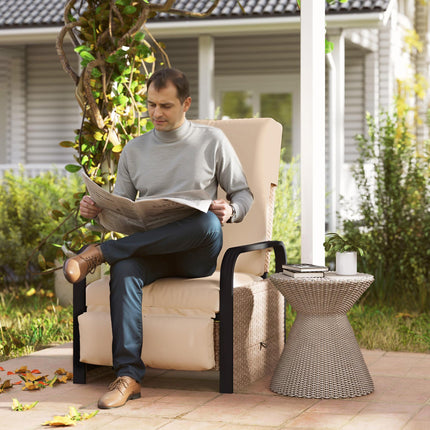 140¬∞ Reclining Rattan Armchair - Brown/Khaki