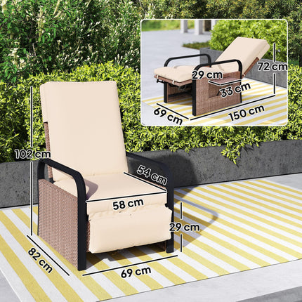 140¬∞ Reclining Rattan Armchair - Brown/Khaki