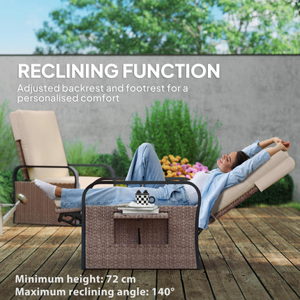 140¬∞ Reclining Rattan Armchair - Brown/Khaki