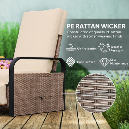 140¬∞ Reclining Rattan Armchair - Brown/Khaki
