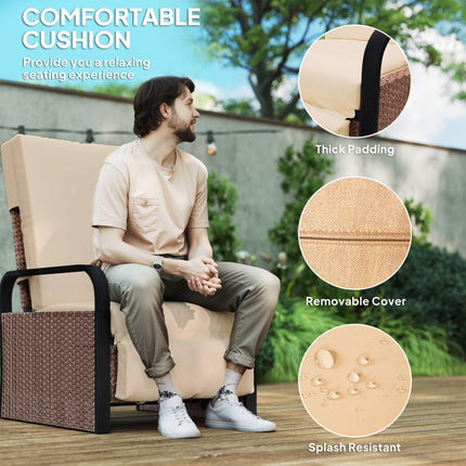 140¬∞ Reclining Rattan Armchair - Brown/Khaki