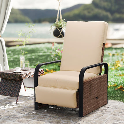 140¬∞ Reclining Rattan Armchair - Brown/Khaki