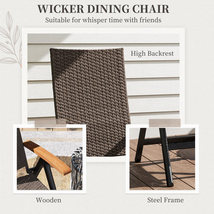 Folding Rattan Garden Dining Chair with 5-level Reclining High Back, Wood Armres
