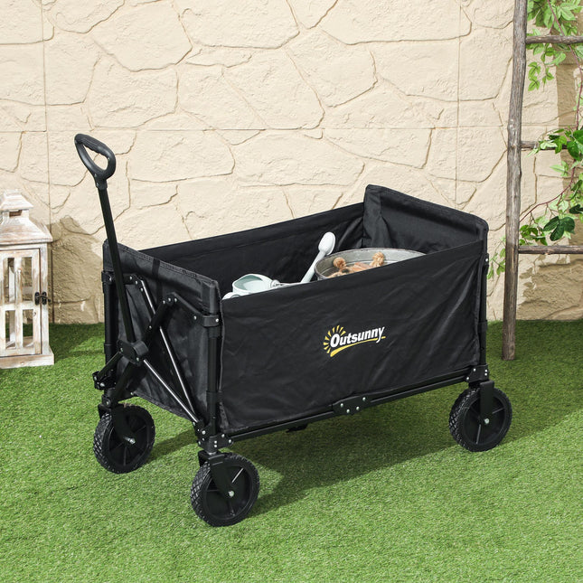 120L Folding Camping Trolley Cart with Adjustable Handle - Black