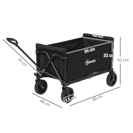 120L Folding Camping Trolley Cart with Adjustable Handle - Black