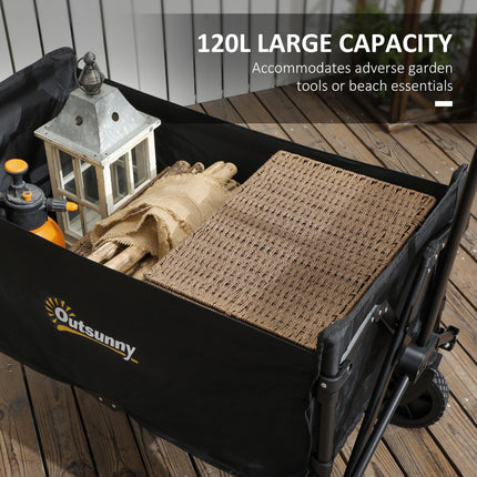 120L Folding Camping Trolley Cart with Adjustable Handle - Black