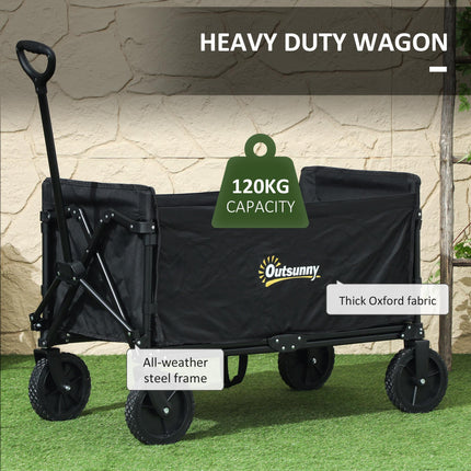 120L Folding Camping Trolley Cart with Adjustable Handle - Black
