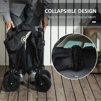 120L Folding Camping Trolley Cart with Adjustable Handle - Black