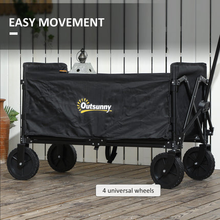 120L Folding Camping Trolley Cart with Adjustable Handle - Black