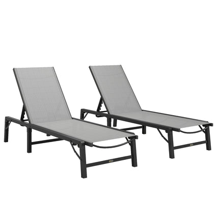 Folding Sun Lounger Set of 2, 5-Position Adjustable Reclining Garden Loungers, G