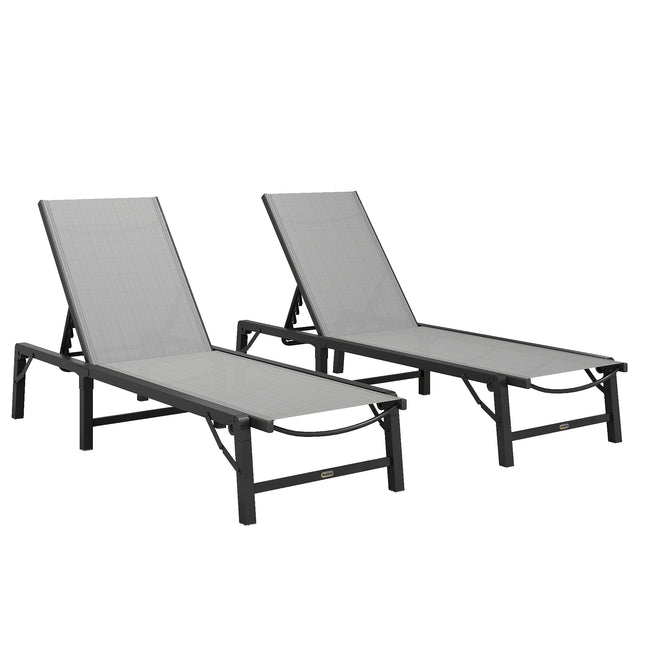Folding Sun Lounger Set of 2, 5-Position Adjustable Reclining Garden Loungers, G