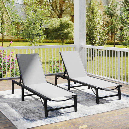 Folding Sun Lounger Set of 2, 5-Position Adjustable Reclining Garden Loungers, G